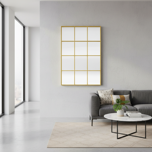 Grid Gold Metal Frame Mirror