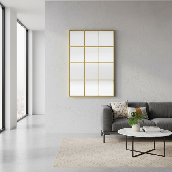 Grid Gold Metal Frame Mirror