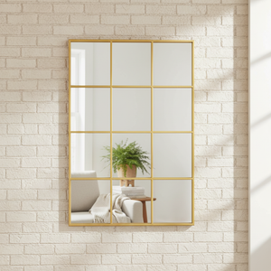 Grid Gold Metal Frame Mirror