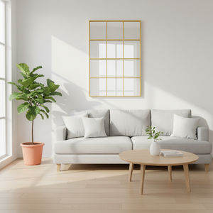 Grid Gold Metal Frame Mirror