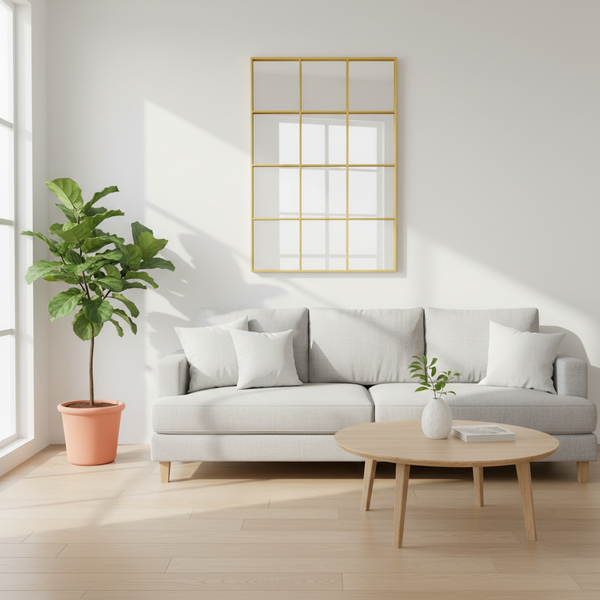 Grid Gold Metal Frame Mirror