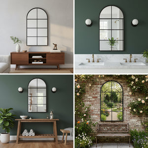 Arched Grid Mirror - Black Metal Frame