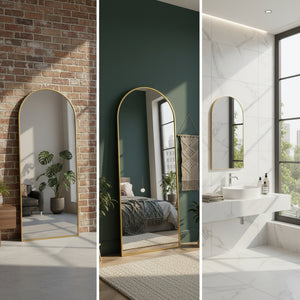 Arched Gold Metal Frame Mirror