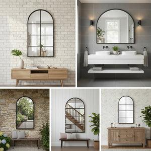 Arched Grid Mirror - Black Metal Frame