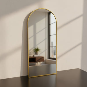 Arched Gold Metal Frame Mirror