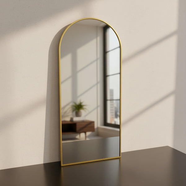 Arched Gold Metal Frame Mirror