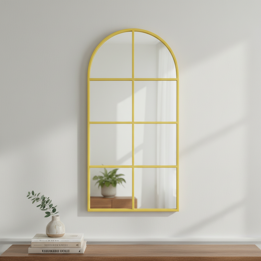 Arched Gold Metal Windowpane Mirror - Karrari