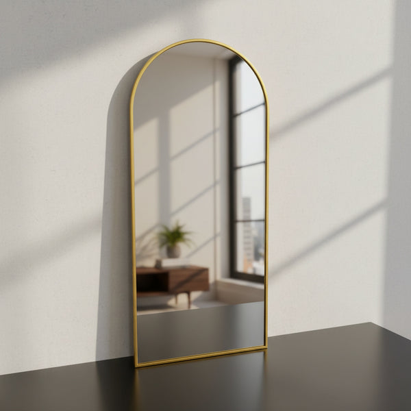 Arched Gold Metal Frame Mirror