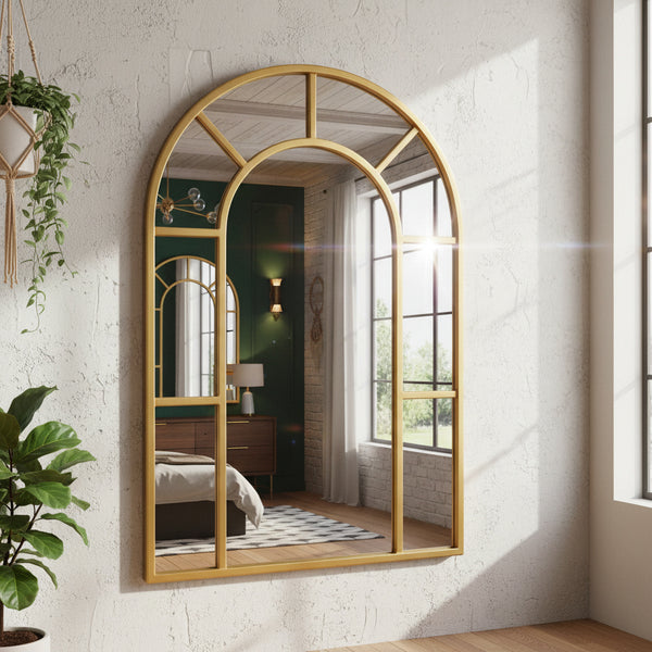 Window Wall Mirror -Gold Metal Frame