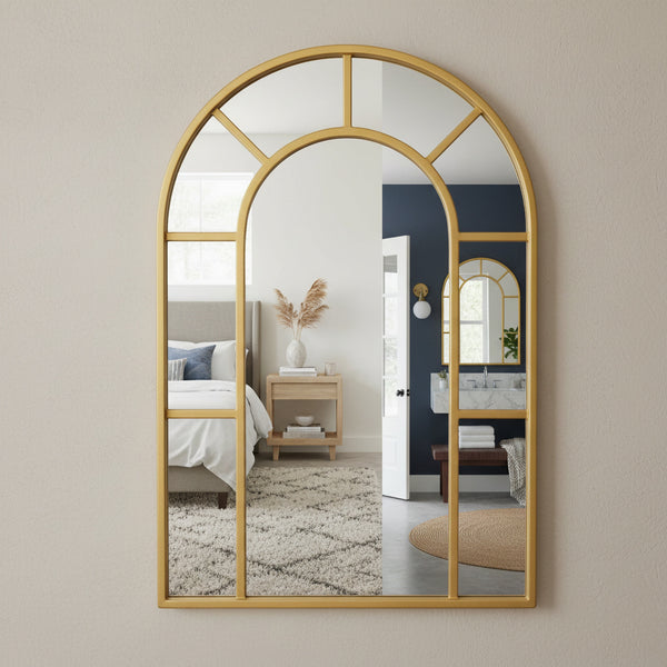 Window Wall Mirror -Gold Metal Frame