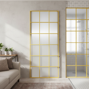 Gold Metal Grid Panel Mirror