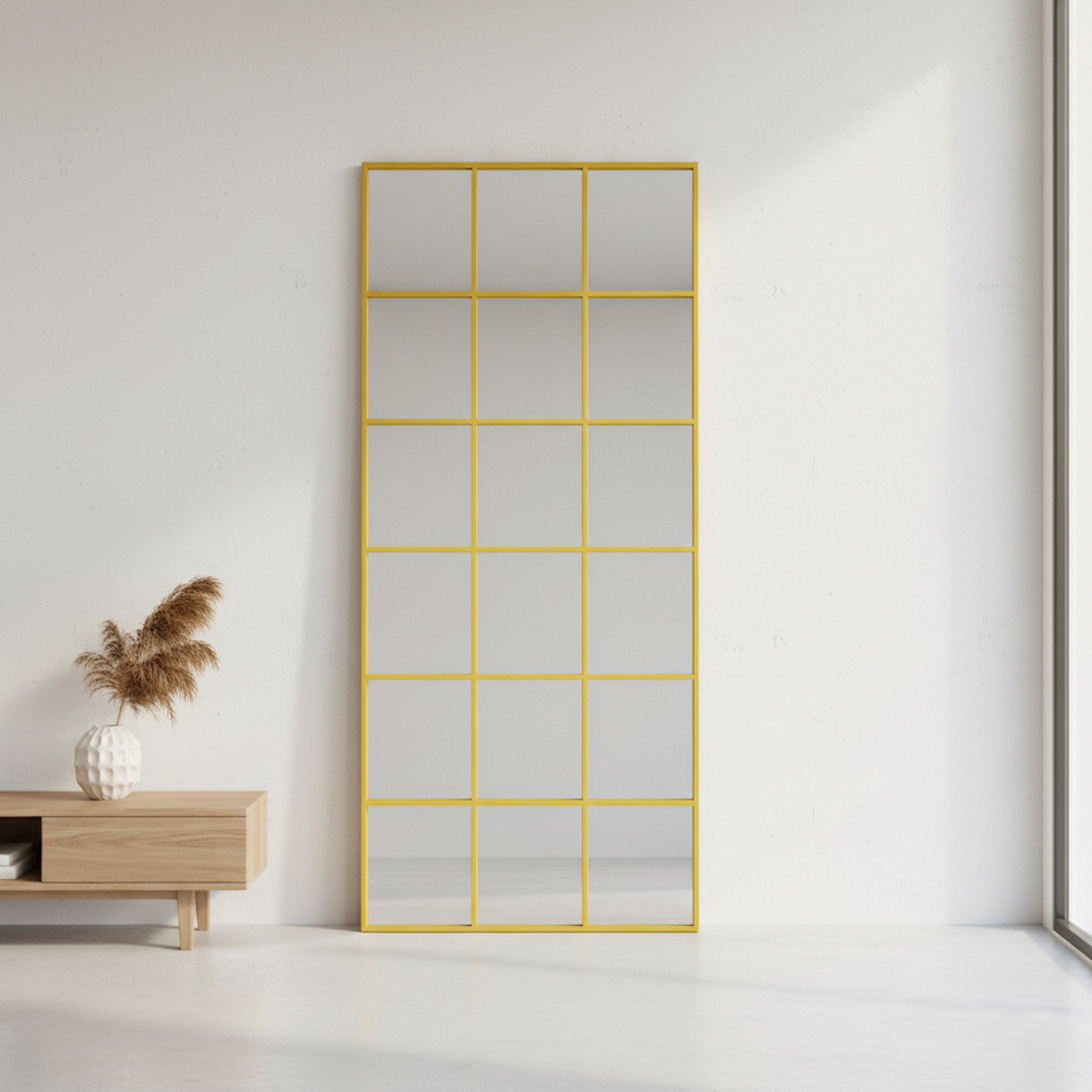 Gold Metal Grid Panel Mirror - Karrari