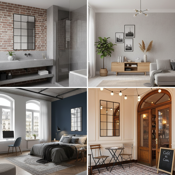 Tall Grid Mirror - Black Metal Frame