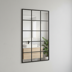 Tall Grid Mirror - Black Metal Frame