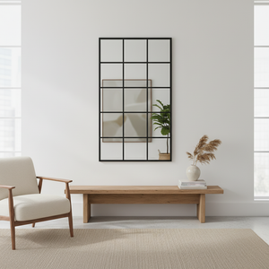 Tall Grid Mirror - Black Metal Frame