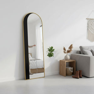 Tall Arched Full-Length Gold Metal Wall Mirror