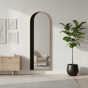 Tall Arched Full-Length Gold Metal Wall Mirror
