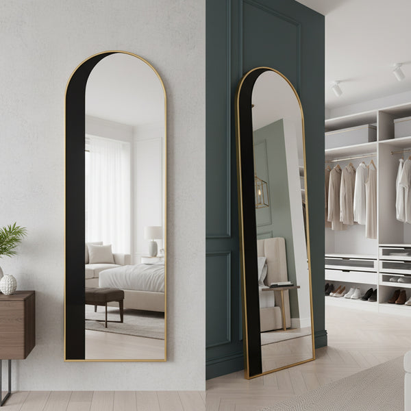 Tall Arched Full-Length Gold Metal Wall Mirror