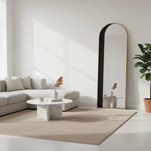 Tall Arched Full-Length Gold Metal Wall Mirror