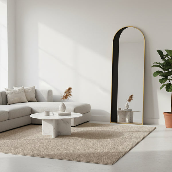 Tall Arched Full-Length Gold Metal Wall Mirror