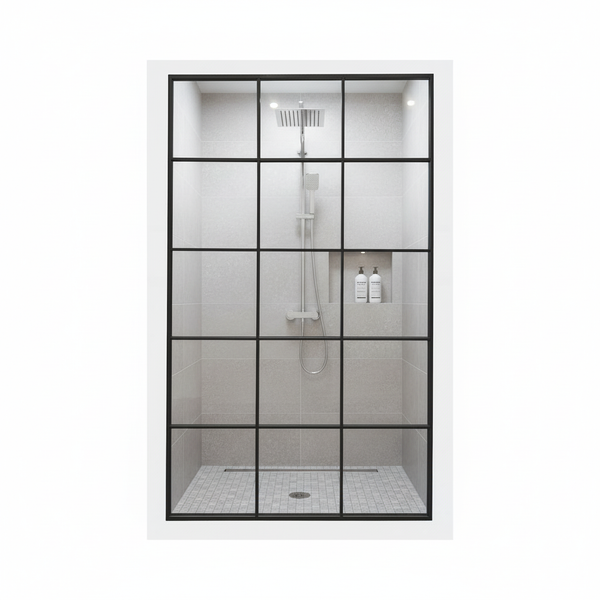 Large Black Metal Grid Mirror