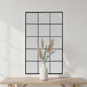 Large Black Metal Grid Mirror