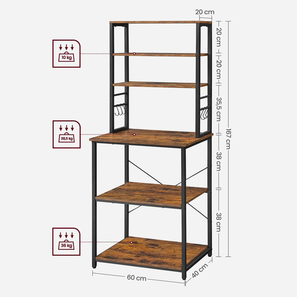 Kitchen Baker’s Rack with Shelves and Hooks