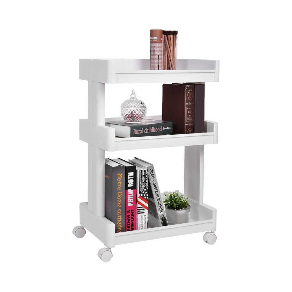 3-Tier Plastic Rolling Storage Cart with Wheels, White - Karrari
