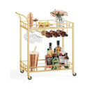 Gold Bar Cart with 2 Mirrored Shelves & Wine Holders - Karrari