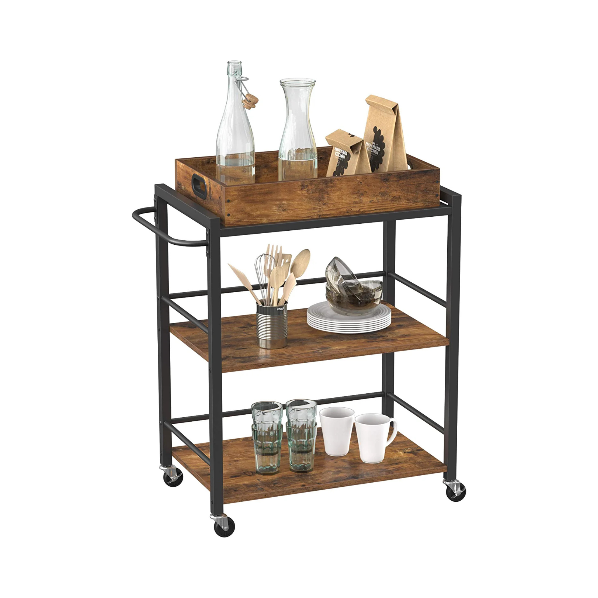 3-Tier Kitchen Serving Cart with Removable Tray