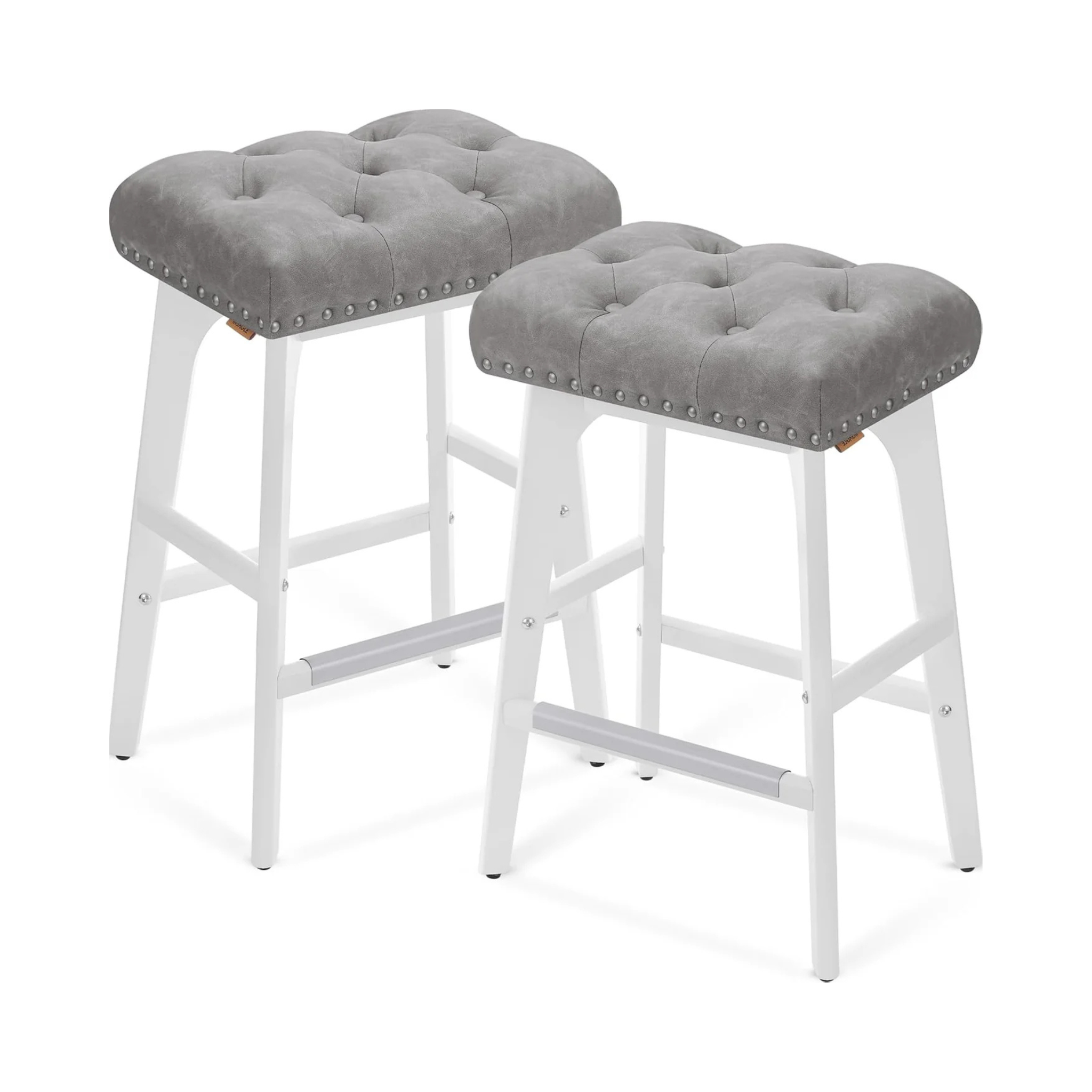 Set of 2 Faux Leather Bar Stools with Buttons & Rivets