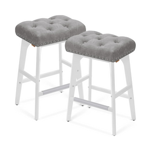 Set of 2 Faux Leather Bar Stools with Buttons & Rivets - Karrari