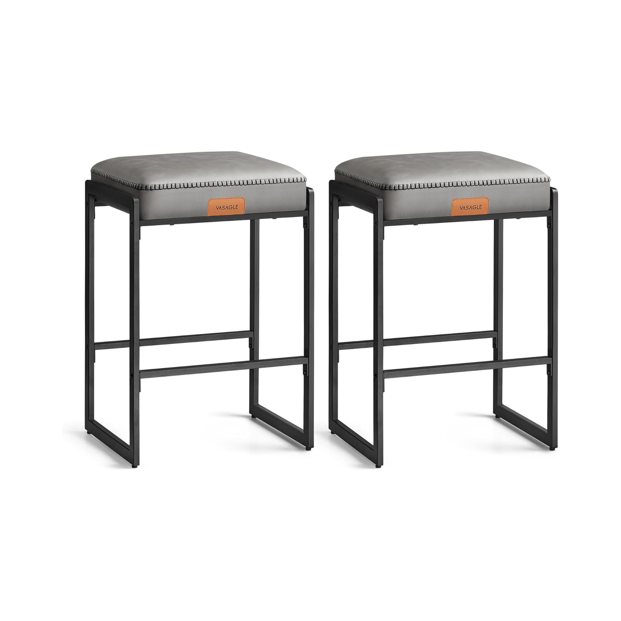 Set of 2 Mid-Century Faux Leather Bar Stools