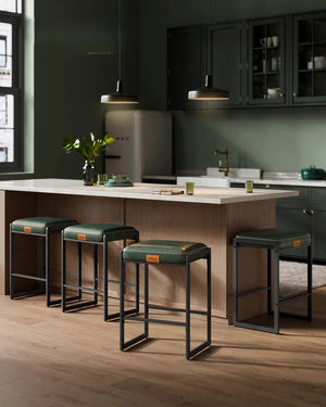 Set of 2 Mid-Century Bar Stools - Forest Green - Karrari