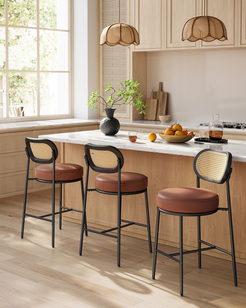 High Bar Stools with Curved Backrest (Set of 2)