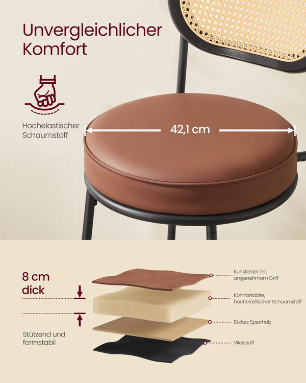 High Bar Stools with Curved Backrest (Set of 2)