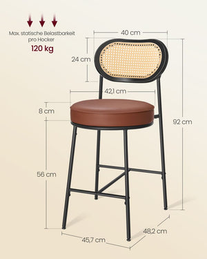 High Bar Stools with Curved Backrest (Set of 2)
