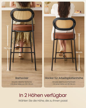 High Bar Stools with Curved Backrest (Set of 2)