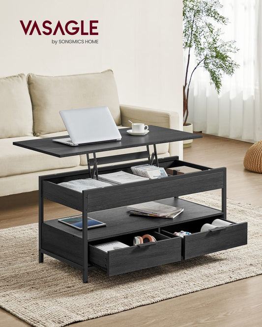 Lift Top Coffee Table Charcoal Grey and Ink Black