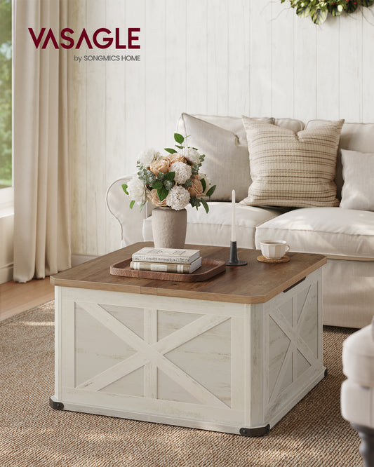 Country Coffee Table with Storage, Center Table with Independent Lids