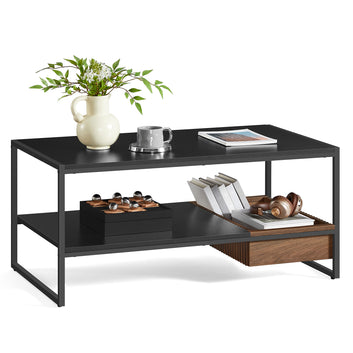 Coffee table, black, with walnut drawer 100x55x45 cm