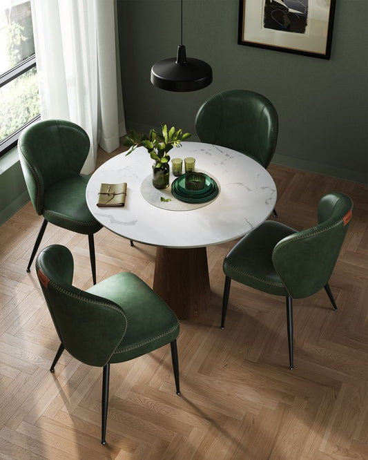 EKHO Collection - Dining Chair, Upholstered Kitchen Chair, Stitched Upholstery, Mid Century Modern, Green