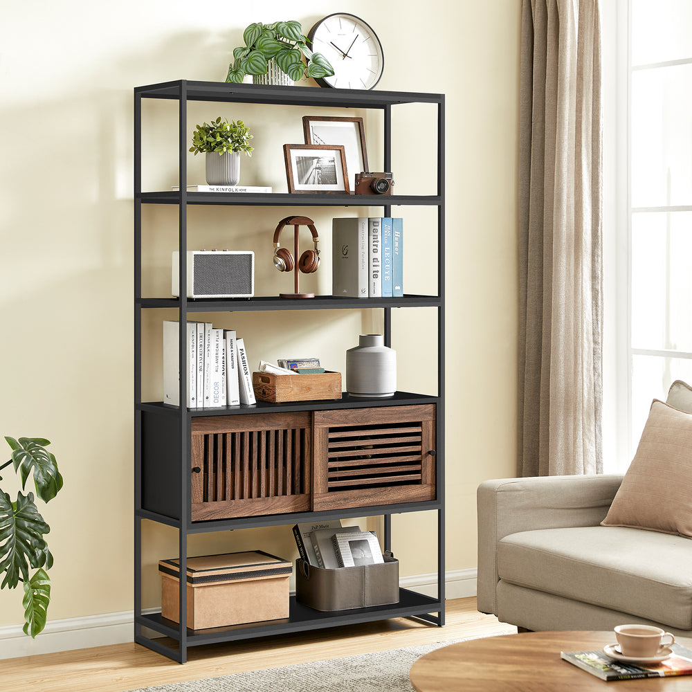 Industrial Bookshelf - Wooden Sliding Door - Karrari