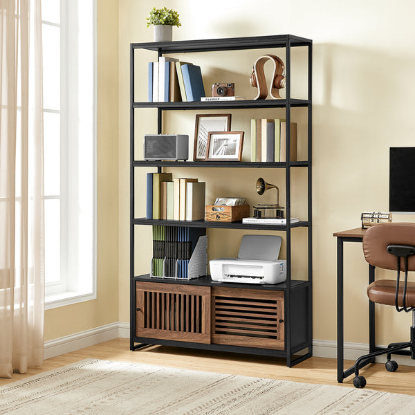 Industrial Bookshelf - Wooden Sliding Door - Karrari