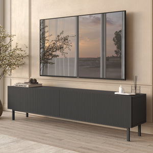 White Fluted TV Stand with Drop-Down Storage