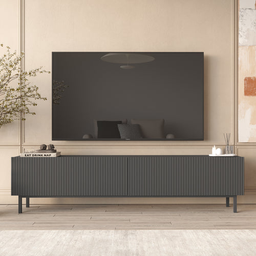 White Fluted TV Stand with Drop-Down Storage
