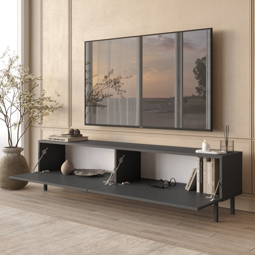 White Fluted TV Stand with Drop-Down Storage