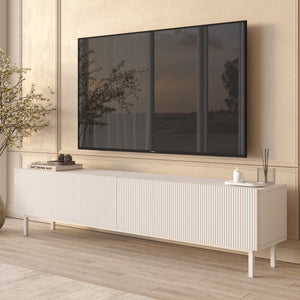 White Fluted TV Stand with Drop-Down Storage