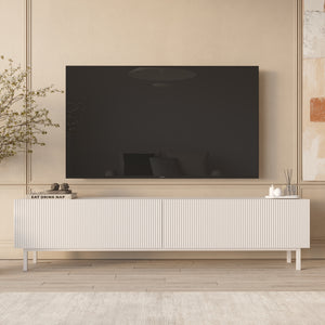 White Fluted TV Stand with Drop-Down Storage