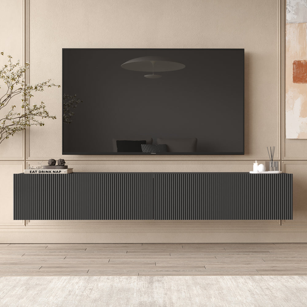 Anthracite Floating Fluted TV Unit with Drop-Down Storage